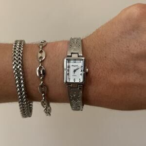 Y2K Silver Engraved Quartz Watch with Western Band Unisex 8.5" New
